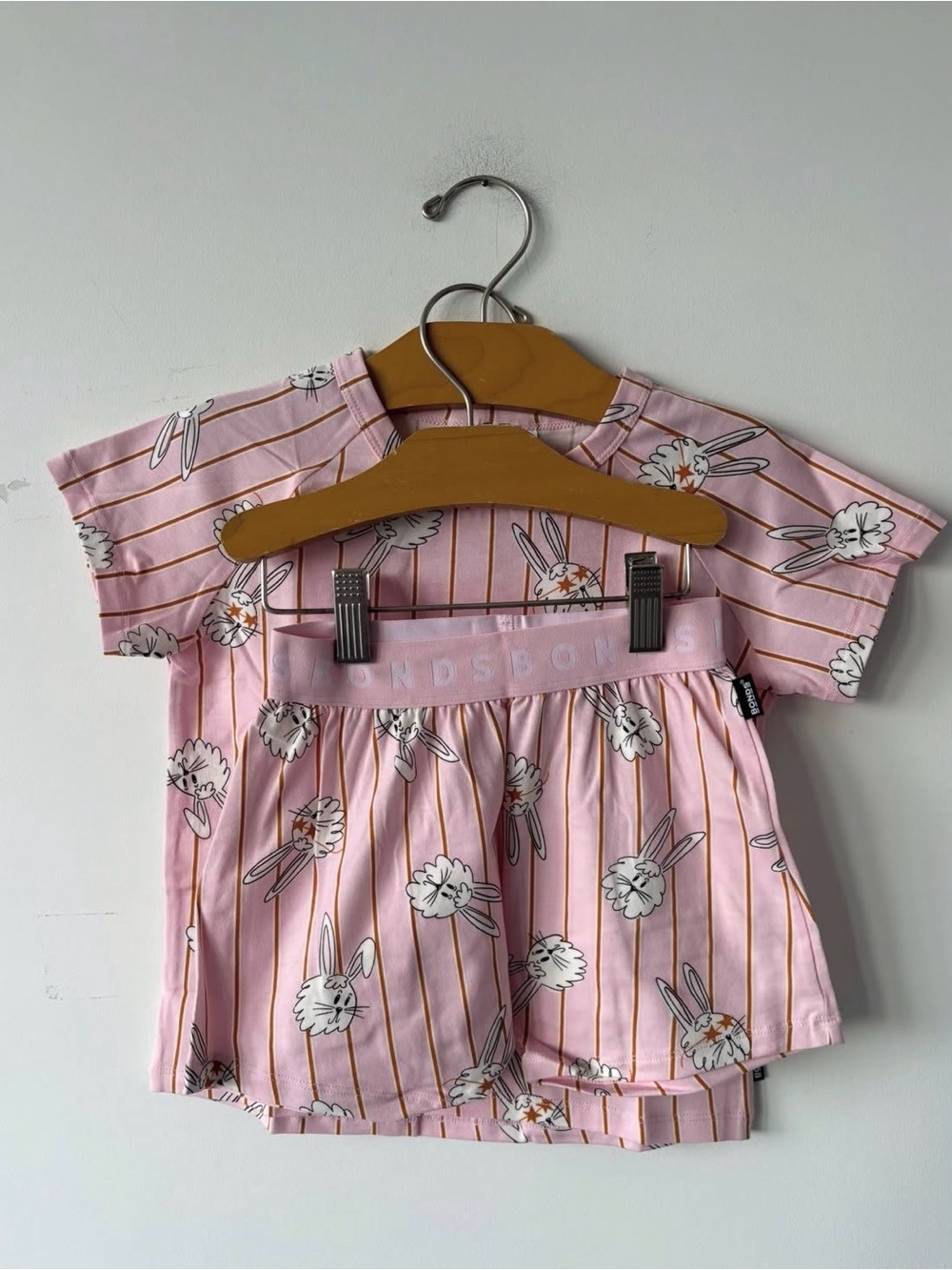 Bonds Pink Bunny Stripe Pajama Top and Shorts Set